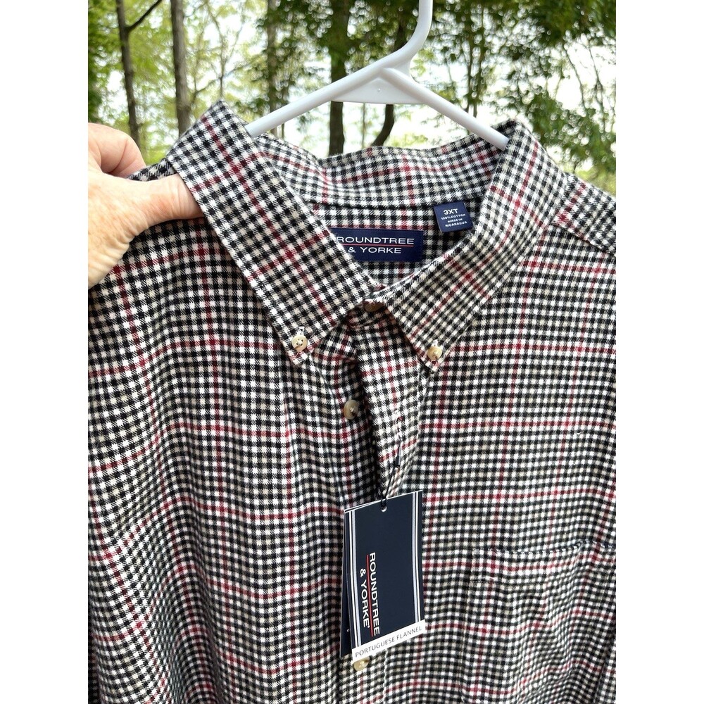 Roundtree Yorke Portuguese Flannel Shirt Plaid Pocket 100% Cotton Mens 3XT NWT